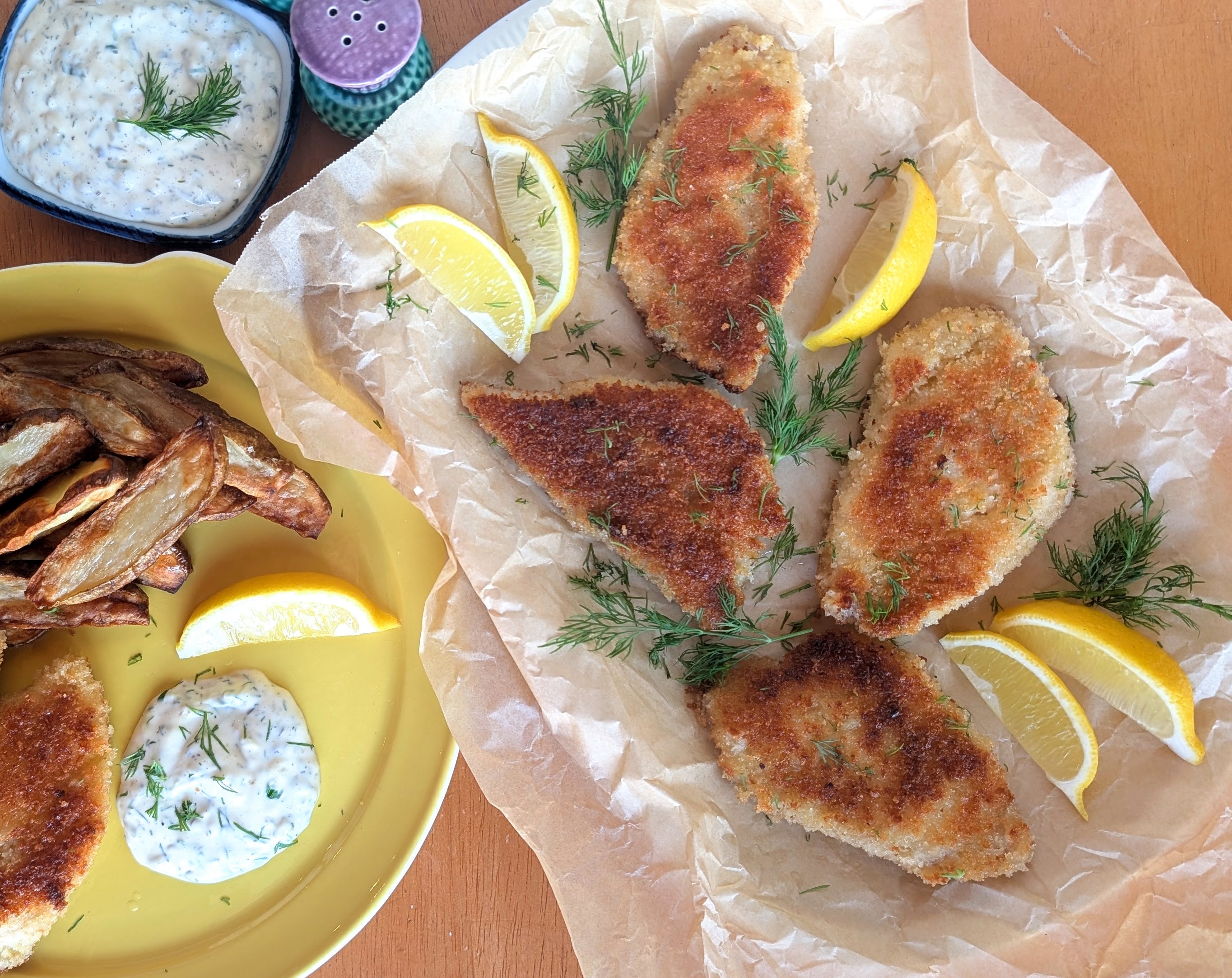 Crispy panko-crusted Island catch with hand-cut fries and dill tartar